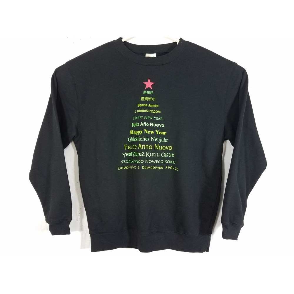 Anvil Sustainable Men's Sweat Shirt New Years Themed Black Size L